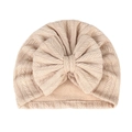 Bonnet turban bébé beige avec maille à chevrons et grand nœud pour nouveau-nés - Kaki