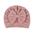 Infant waffle knit turban hat in dusty rose pink featuring a large decorative bow - Dusty Rose (Breathable)