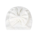 Weiße Baby Turban Mütze mit großer Schleife und strukturiertem Strickmuster - Weiß