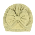 Light green waffle knit baby turban hat with a large bow detail for infants - Yellow-Green