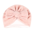 Détails du bonnet bébé en polaire rose avec un grand nœud décoratif et doublure douce - Rose