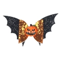 Details der Halloween Haarklammer mit orangefarbenem Kürbis und schwarzen Fledermausflügeln - Schwarz-Orange Fledermausschleife Kürbis / Schwarzorange