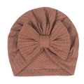 Coffee brown waffle knit baby turban hat with a large decorative bow for infants - Dark Brown