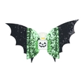 Detail of Halloween bow clip with black bat wings and green sequins ghost design - Black and Green Bat with Ghost Style / Dark Green