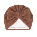 Turban bébé en polaire teddy marron avec un grand nœud décoratif et une doublure blanche - Brun Foncé