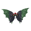 Detail of Halloween hair clip with green glitter bat wings and black castle motif - Green and Black Bat with Castle Style / Green Black