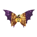 Halloween glitter hair clip featuring purple bat wings and orange pumpkin bow design - Purple and Orange Bat Bow Wizard Pumpkin Style / Purple-Orange