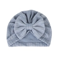 Bonnet turban gris bleu pour bébé avec grand nœud et tissu en maille douce à chevrons - Bleu