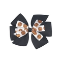 Detailed view of Halloween baby headband with layered black and pumpkin pattern bows - Hair Clip / Black