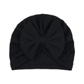Bonnet turban noir pour bébé avec grand nœud et texture tricotée en épi de blé - Noir
