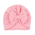 Bonnet turban rose pour bébé avec grand nœud et motif en maille épis de blé - Rose