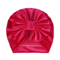 Macro detail of deep rose red velvet baby turban hat with a large bow decoration - Rose Red (Bow)