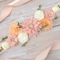 Floral maternity sash with peach roses and rhinestones on wood background - Pale Green