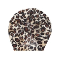 Baby leopard print turban hat with donut knot in soft leopard pattern knit fabric - Leopard Print (Round Ball)