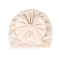 Bonnet turban bébé beige avec un grand nœud et une texture en maille torsadée - Blanc Cassé