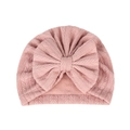 Bonnet turban bébé rose poudré avec motif de blé tricoté et grand nœud élégant - Vieux rose