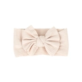 Fascia per capelli neonata in cotone a coste con un grande fiocco color beige chiaro - crema