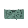 Elastic cotton ribbed baby headband with large knot bow in sage green color - Green