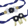 Set fascia per maternità blu scuro con fiori fatti a mano e spille coordinate - Blu navy