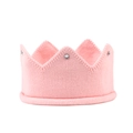 Pink knitted baby crown hat with sparkling rhinestones for birthday photography - Pink