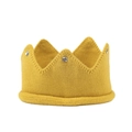 Detail of ginger yellow knitted crown hat with sparkling rhinestone accents for toddlers - Yellow