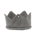 Close-up of gray knitted baby crown hat with sparkling rhinestone detail and rolled edge - Gray