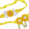 Yellow baby shower maternity sash set with floral belt and matching badges for parents - Yellow