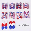 Set of three American flag patriotic hair bow clips with red white and blue ribbons - Custom Combination (Contact Customer Service)