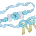 Light blue flower sash and pin set for Mommy To Be baby shower party events - Blue