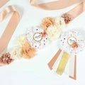 Champagne floral maternity sash and daddy to be corsage set for baby shower party - White Gold Bronzing Dots