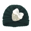 Bonnet bébé tricoté vert foncé avec nœud blanc et détails en perles élégants - Vert Foncé