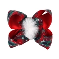 Détail d'une pince à cheveux de Noël avec ruban à carreaux rouge vert et pompon blanc - Plaid Rouge et Vert (1#)