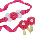 Rose pink maternity sash with flower embellishments and Mommy/Daddy To Be badges - Rose Red