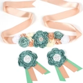 Sage green flower sash set with Mommy To Be and Daddy To Be pins for baby shower - Malachite green
