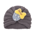 Bonnet en tricot gris foncé pour bébé avec fraise en peluche, perles et nœud décoratif jaune - Gris