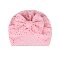 Turbante rosa per neonati con ricamo a occhiello e un grande fiocco decorativo - Rosa