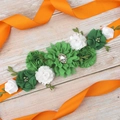 Floral maternity sash with orange ribbon and green white flowers for baby shower - Green