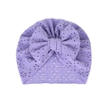 Turbante neonato viola lavanda con motivo traforato traspirante e grande fiocco decorativo - Viola