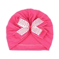 Pink baby turban hat with double layer heart print bow made of elastic soft fabric - Rose Red