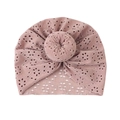 Breathable eyelet knit baby donut turban hat in dusty rose pink color with top knot - Dusty Pink
