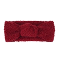 Detail of soft dark red Sherpa fleece headband with center knot for toddlers and babies - Knot Decor / Red