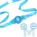Light blue floral maternity sash with Daddy to be and Mommy to be corsage pins - Blue Rose