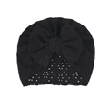 Turbante nero traspirante per neonati con grande fiocco decorativo in tessuto traforato - Nero