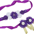 Purple baby shower floral sash set with Mommy to Be and Daddy to Be flower badges - Deep purple