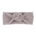Detail of warm teddy fleece winter headband in dusty purple with twist design - Knot Decor / Light Gray