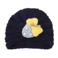 Bonnet turban bébé bleu marine avec nœud jaune et perles pour nouveau-nés - Bleu marine