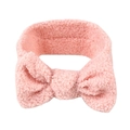 Detailansicht eines rosa Plüsch-Stirnbands mit weicher Schleife für Babys und Kinder - Rosa