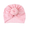 Pink breathable eyelet baby turban hat with stylish donut knot detail for infants - Pink