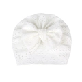 Bonnet blanc pour bébé en coton respirant avec broderie ajourée et grand nœud - Blanc