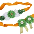 Orange flower sash with Mommy to Be and Daddy to Be pins for baby shower party - Christmas Green